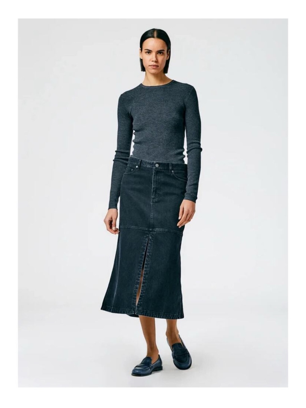Tibi Black Denim Midi Skirt Size 25